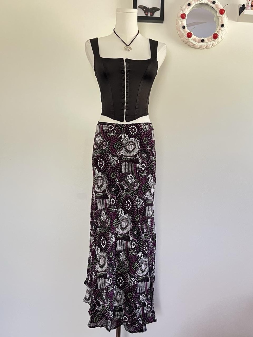 JM Collection Geometric Maxi Skirt in Black & Purple Size LARGE - Picture 2 of 7